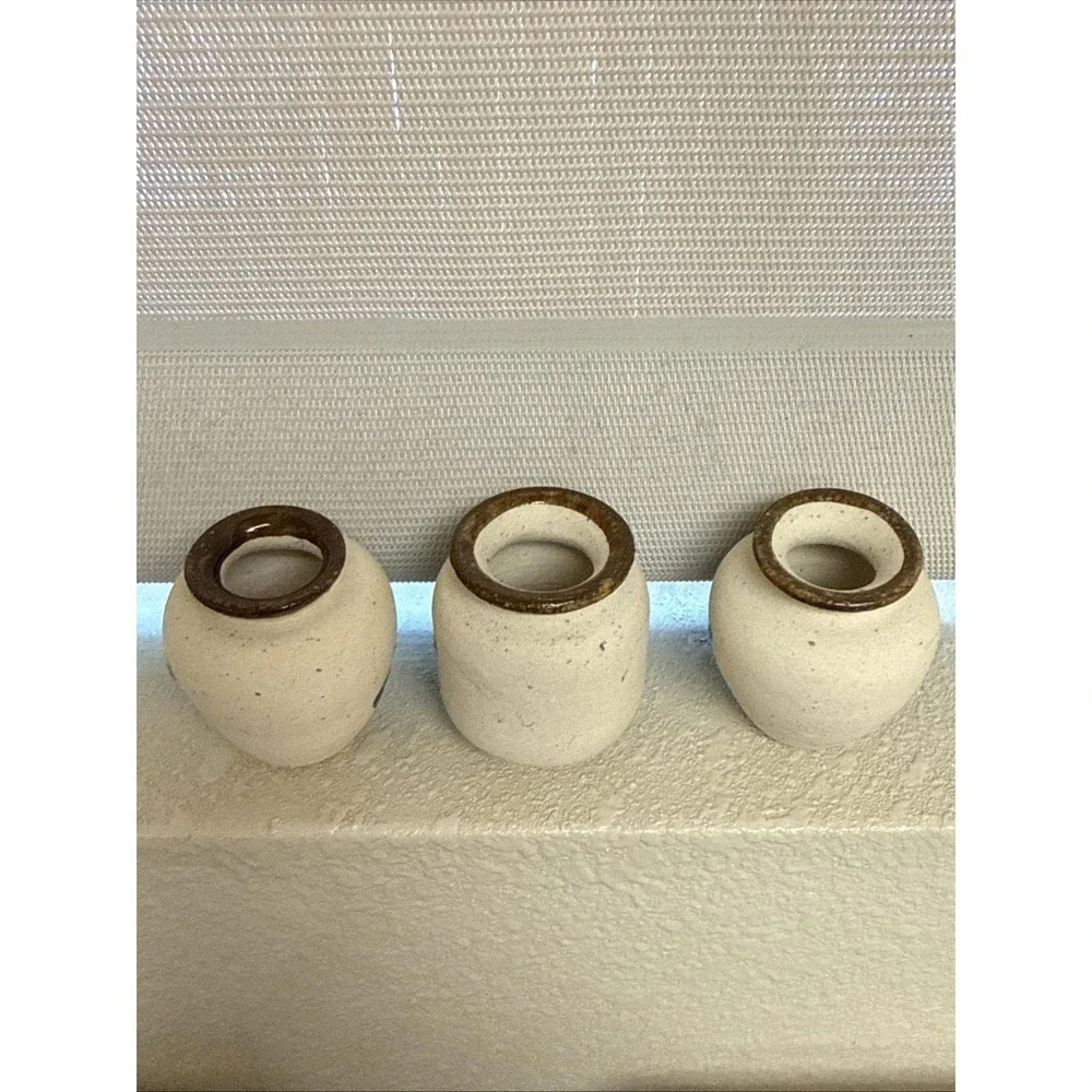 Set of 3 Vintage Tonala Mini Pottery Bud Vases Hand Painted Flowers-Mexico